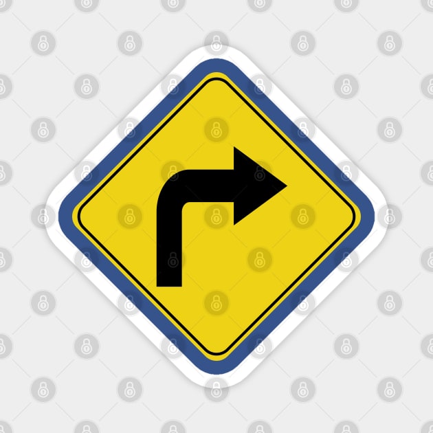 Caution Road Sign Right Turn Arrow Magnet by shanestillz