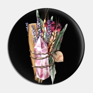 Witchcraft herbs and crystal smudging stick Pin