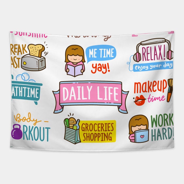 Sunshine Girl daily routine stickers set Tapestry by Eskitus Fashion