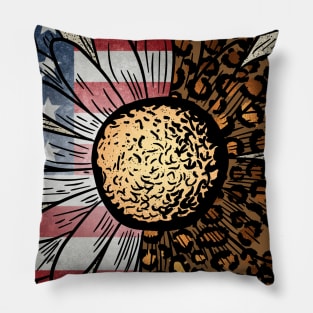 Patriotic Sunflower with Leopard Print Pillow