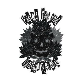 Faded Tats and Vintage Records - Black - Distressed Skull Retro Design T-Shirt