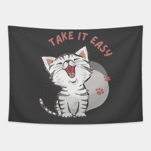 Purrfect Serenity: Take It Easy Smiling Cat Tapestry