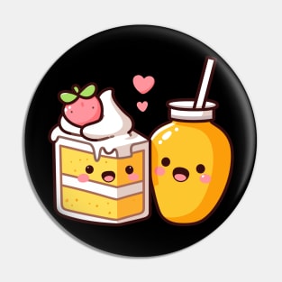 Cute Mango Milkshake and a Mango Cake with Hearts | Kawaii Style Couple Gift Pin