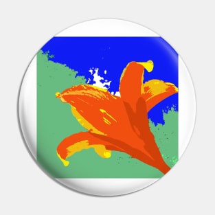 Daylily in orange, blue, green, digitally modified photo Pin