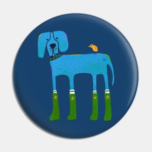 Whimsical Blue Great Dane Drawing wearing green Boots Pin