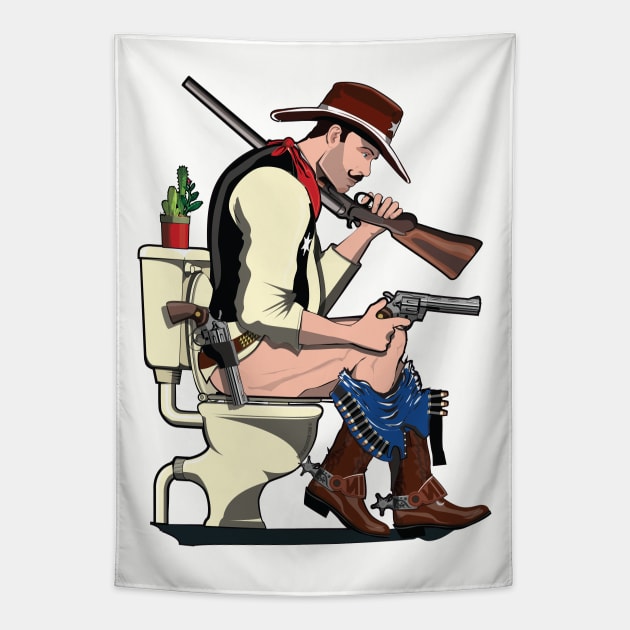 Cowboy on the Toilet Tapestry by InTheWashroom