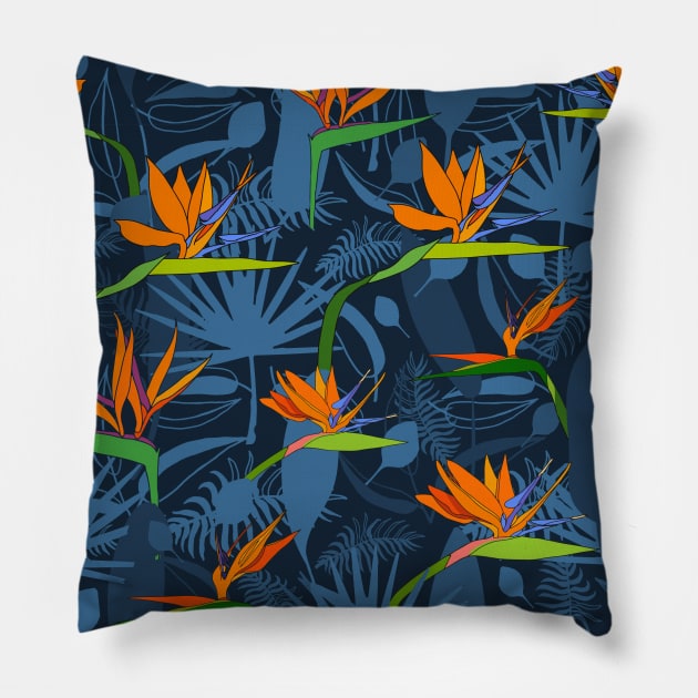 exotic flowers paradise Strelitzia tropical leaves Pillow by artverich