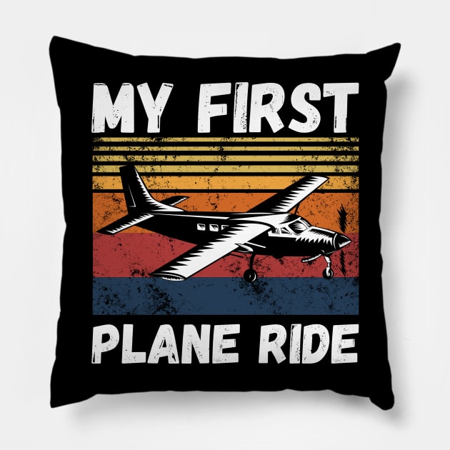 My First Plane Ride, Retro Vintage Sunset Airplane Pillow by JustBeSatisfied