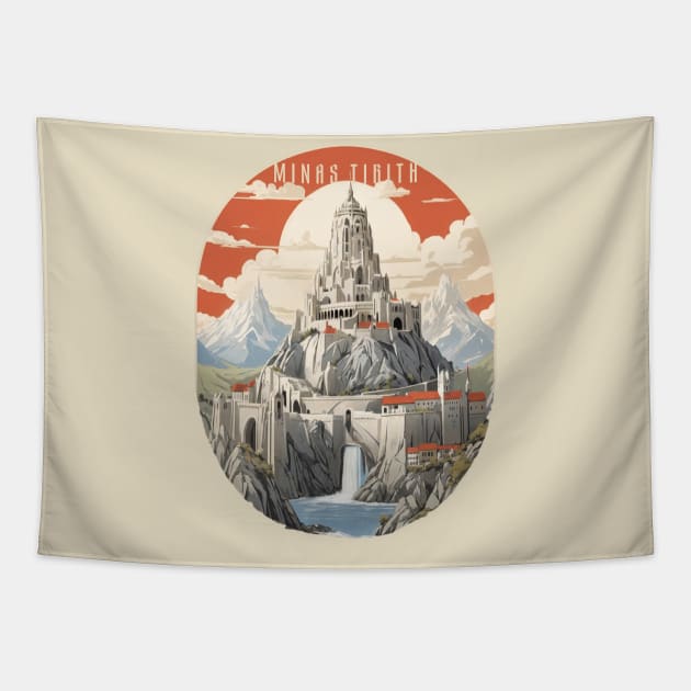 Retro Design Minas Tirith Tapestry by huefinder