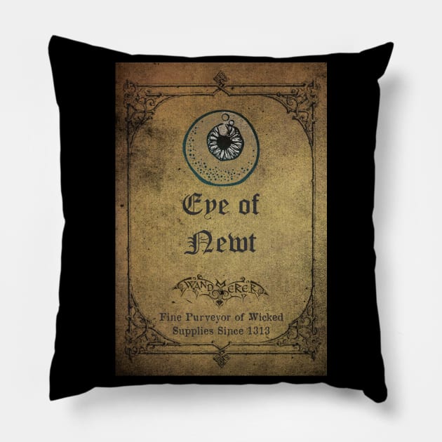 Eye of Newt Apothecary Ingredient Bottle Label Pillow by Wanderer Bat