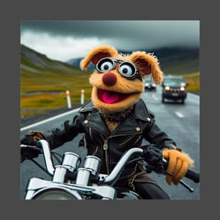 Dog puppet in a motorcycle T-Shirt