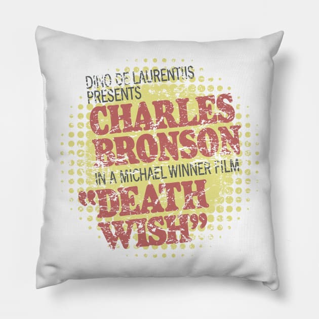 Death Wish – Poster Titles (with halftone pattern, distressed) Pillow by GraphicGibbon