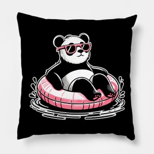 Pool Party Panda in Sunglasses on a Pink Float Funny Pool Panda Pillow