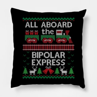 Ugly Christmas Sweater Bipolar Express Train Pillow