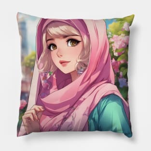 Muslim Hijab Flower Anime Girl Pillow