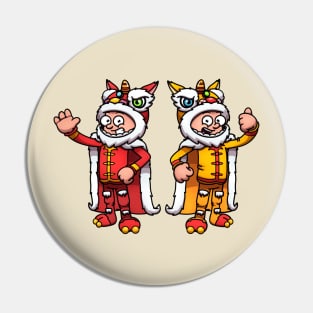 2 Characters Wearing Lion Dance Costumes Pin