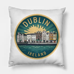 Retro Vintage Dublin Cityscape Sticker Pillow