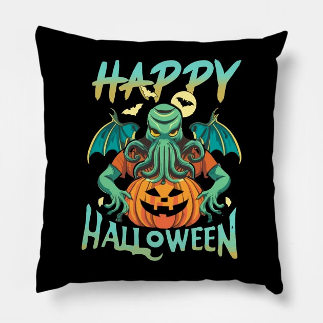 CTHULHU says HAPPY HALLOWEEN Pillow by INLE Designs