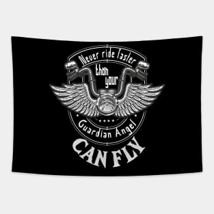 Never ride faster than your guardian angel can fly, bike lover, bike life, motocross gift idea, motocross armor, motorcycle lover, sports bike, mountain sport Tapestry