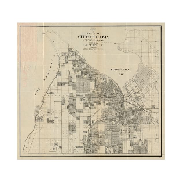 Vintage Map of Tacoma Washington (1907) by Bravuramedia