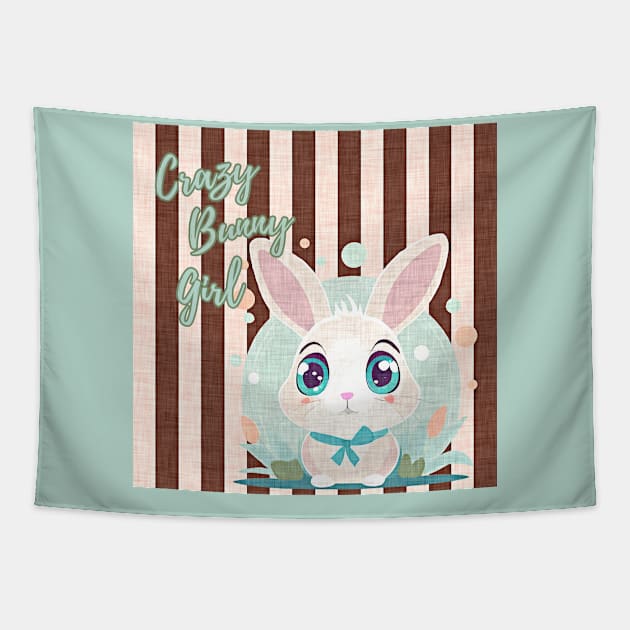 cute rabbit, "crazy bunny girl" quote, fabric like print, pastel colors Tapestry by art-of-egypt