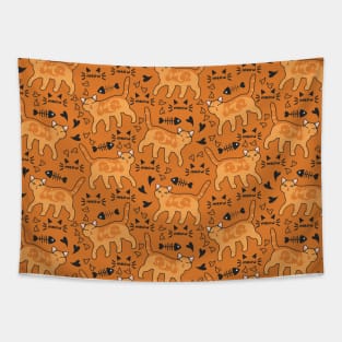 Doodle Cute American Shorthair Cat - Orange Tapestry