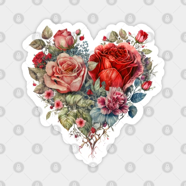 Heart Shaped Rose Flowers Bouquet Magnet by Biophilia