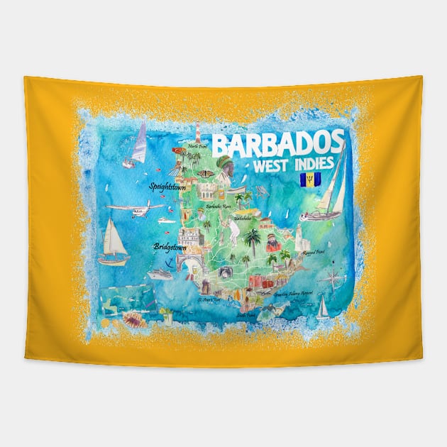 Barbados_Illustrated_Travel_Map_With_RoadsS Tapestry by artshop77