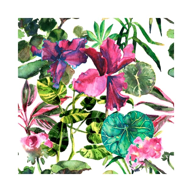 Watercolor tropical leaves and plant by Olga Berlet