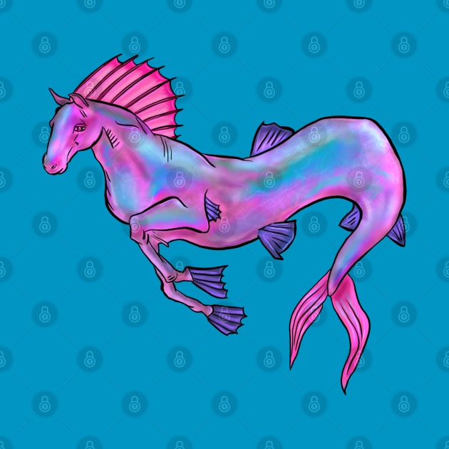 Bubblegum Pink and Blue Hippocampus by Storyfeather