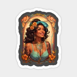 Black Bohemian Woman with tattoos retro vintage design Magnet