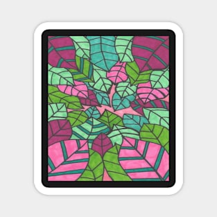 Tropical Leaves in Pink and Green Magnet