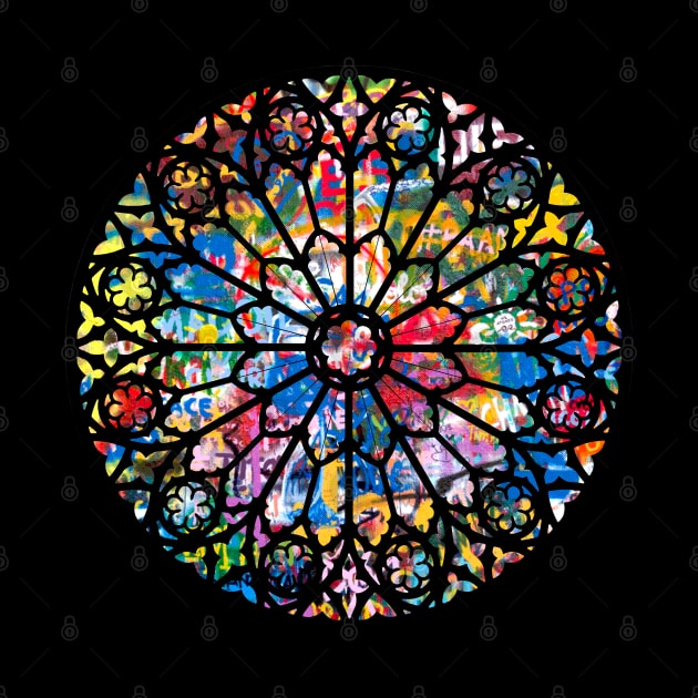 Notre-Dame Cathedral Paris France Graffiti Rose Window by Shopject