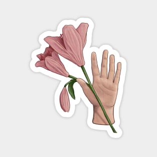 Open Hand with Pink Lilies Magnet