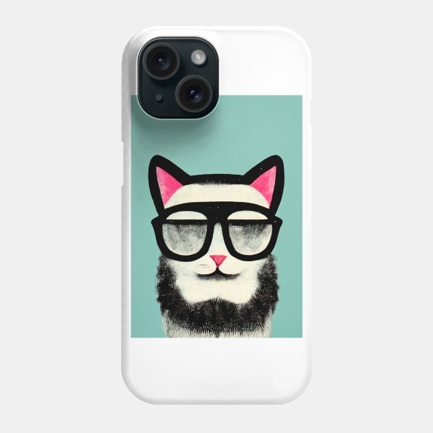 Cat from Havana Retro Poster Vintage Art Cat Wall Blue Pink Illustration Phone Case by BetterManufaktur