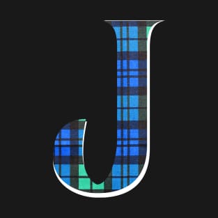 Blue and Green Tartan Letter J Scotland Inspired Gift T-Shirt