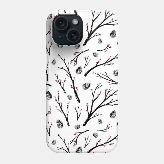 Winter trees with berries and cones. New Year and Christmas print Phone Case by Lena Sfinks