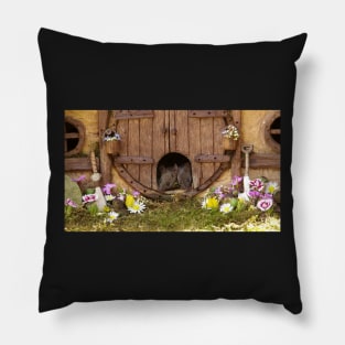 George the mouse in a log pile house - twins Pillow