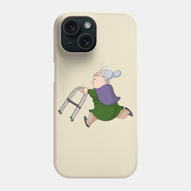 Old Woman Running with Walker Phone Case by DigiToonsTreasures