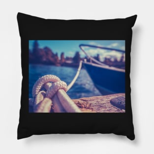 Retro Yacht In Harbor Pillow