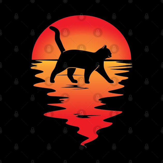 walking cat at retro sunset by DopamIneArt