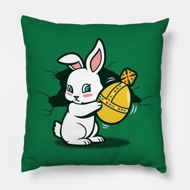 Cute Kawaii Killer Rabbit Easter Bunny Cartoon Pillow by BoggsNicolas