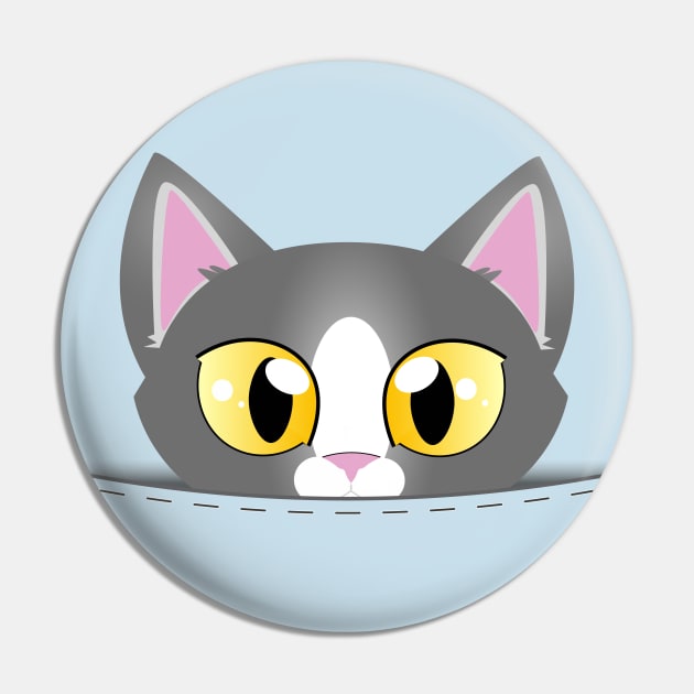 3D effect peeping cat from pocket - Pop up from pouch chibi pet, animal lover gift Pin by DeMonica