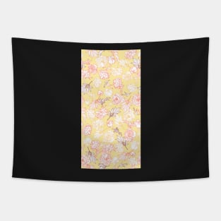 yellow and red peony lineart Tapestry