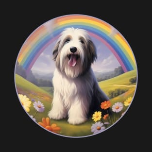 Bearded Collie Memorial Rainbow Bridge Colorful Dog Art T-Shirt