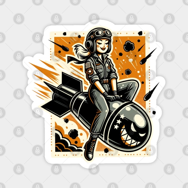 Bombs Away Bombshell Retro Rocket Rider Magnet by ForbiddenGeek