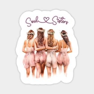 Soul Sisters Bachelorette Party Watercolor Illustration Art Magnet