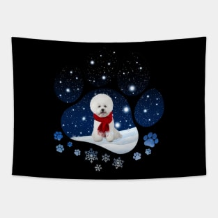 Snow Paw White Bichon Frise Christmas Winter Holiday Tapestry