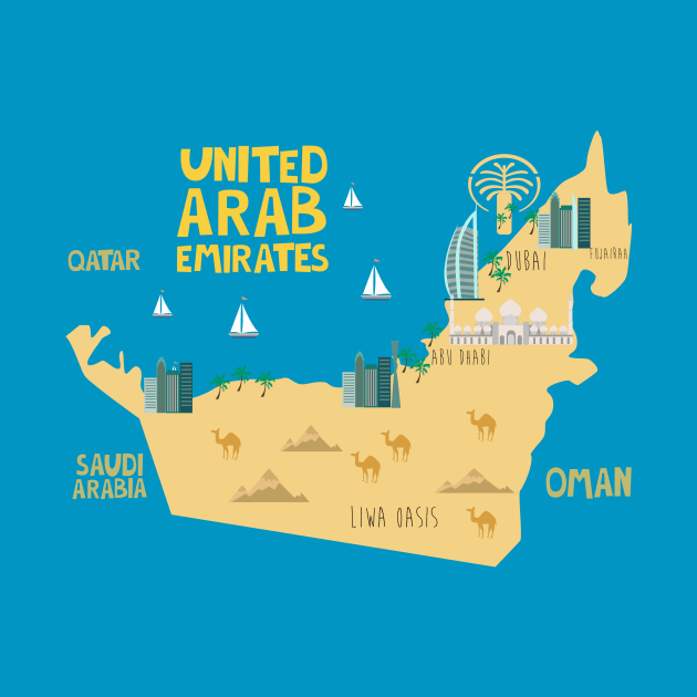 United Arab Emirates Illustrated Map by JunkyDotCom