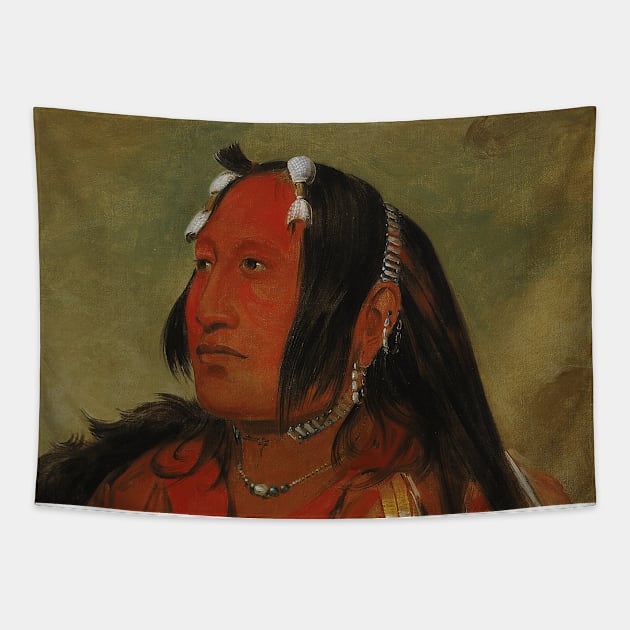 Wi-jun-jon, Pigeon's Egg Head (The Light), a Distinguished Young Warrior by George Catlin Tapestry by Classic Art Stall